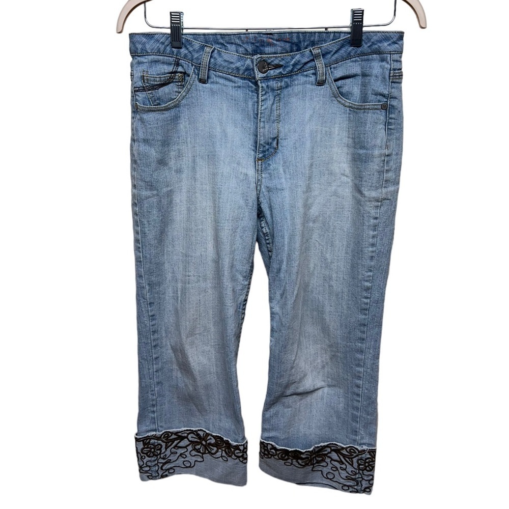 d. jeans Light Blue Cropped Embroidered Hem Jeans
